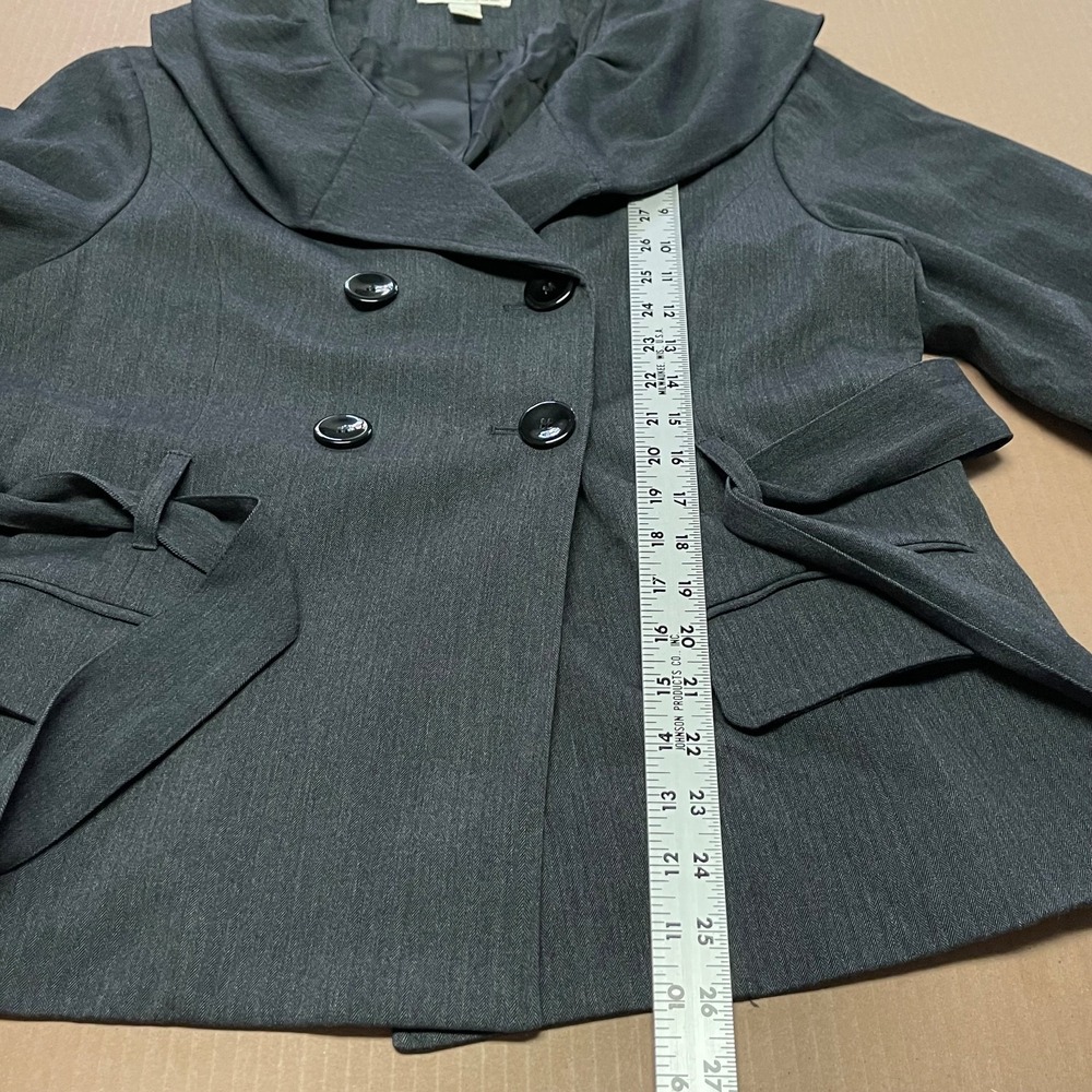 Kenneth Cole New York Womens Sz 10 Gray Shawl Neck Belted Double Breasted Jacket - Picture 12 of 16
